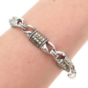 Judith Jack Sterling Silver Vintage Real Marcasite Anchor Link Bracelet 7.25"